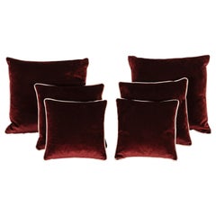 Set of 6 Decorative Pillows Red Cream Velvet Handmade by Lusitanus