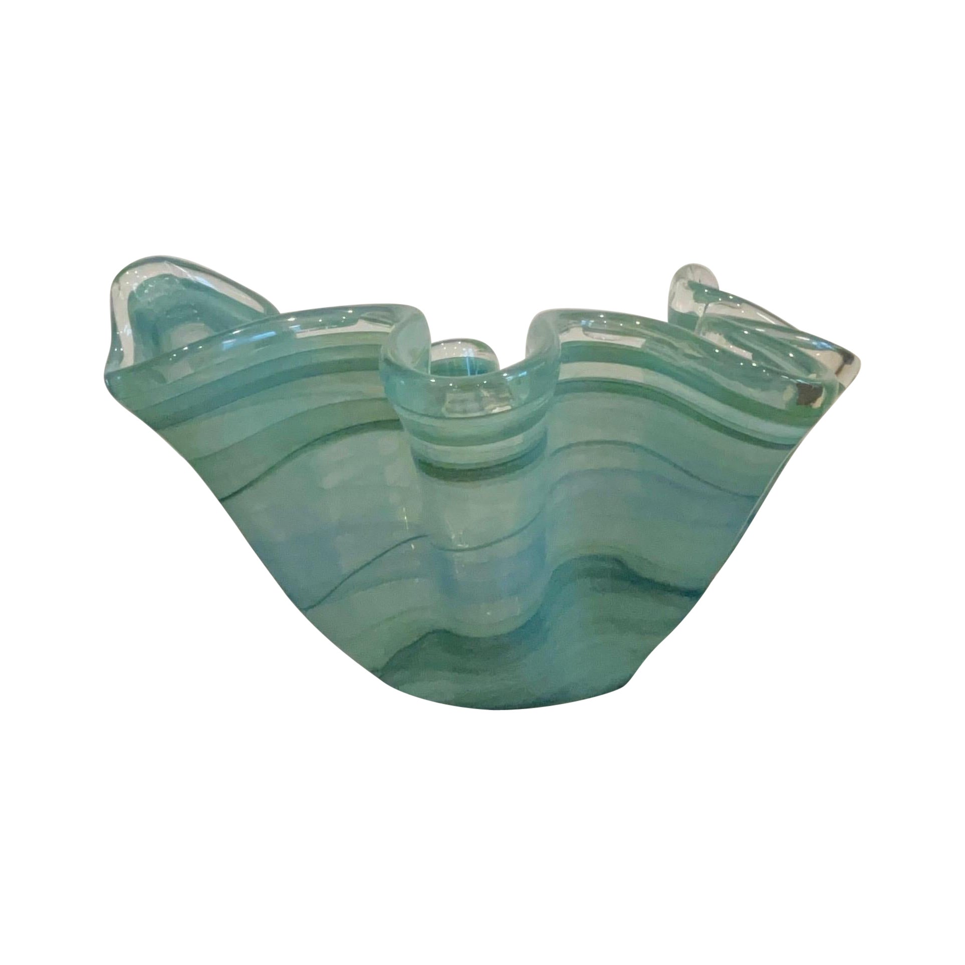 Modern Green and White Art Glass Murano Handkerchief Vase For Sale