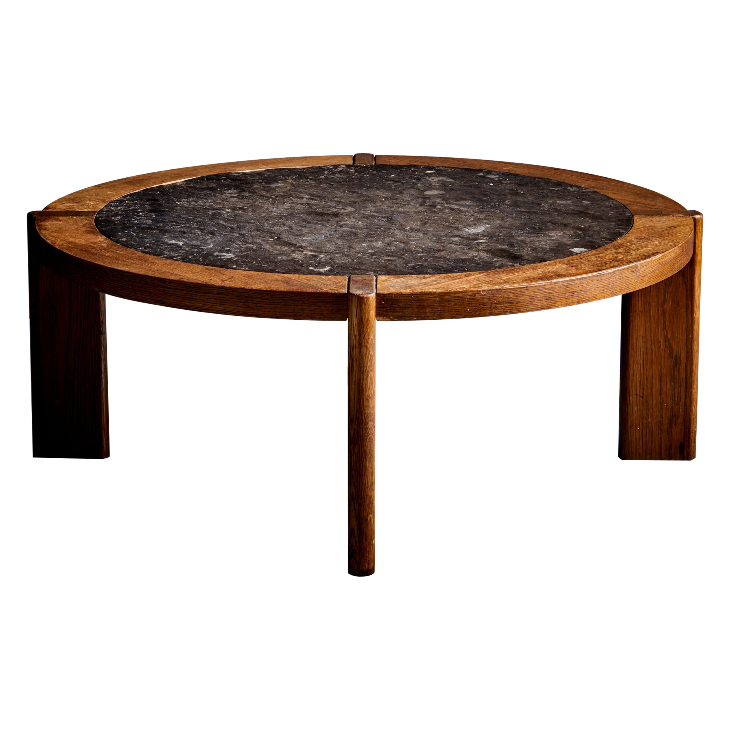 Brutalist French coffee Table with Slate top, 1960 For Sale
