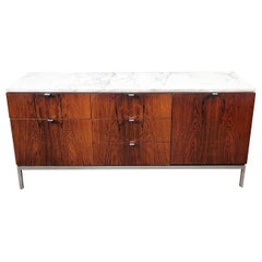Retro Calacatta Marble and Rosewood Florence Knoll Credenza