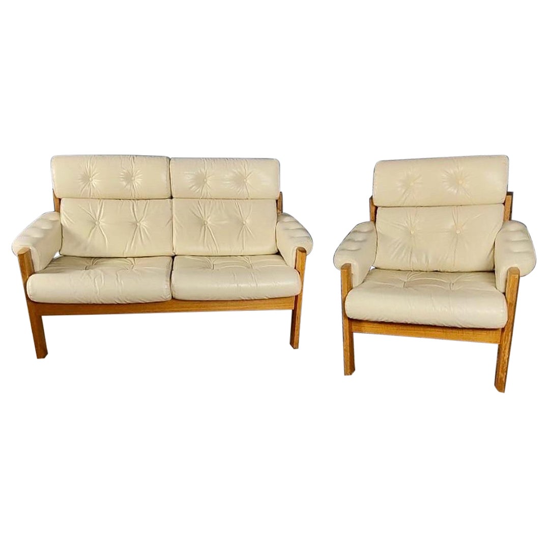Ekornes Amigo Passendes stressfreies Zweisitzer-Sofa und Sessel in cremefarbenem Leder in Creme