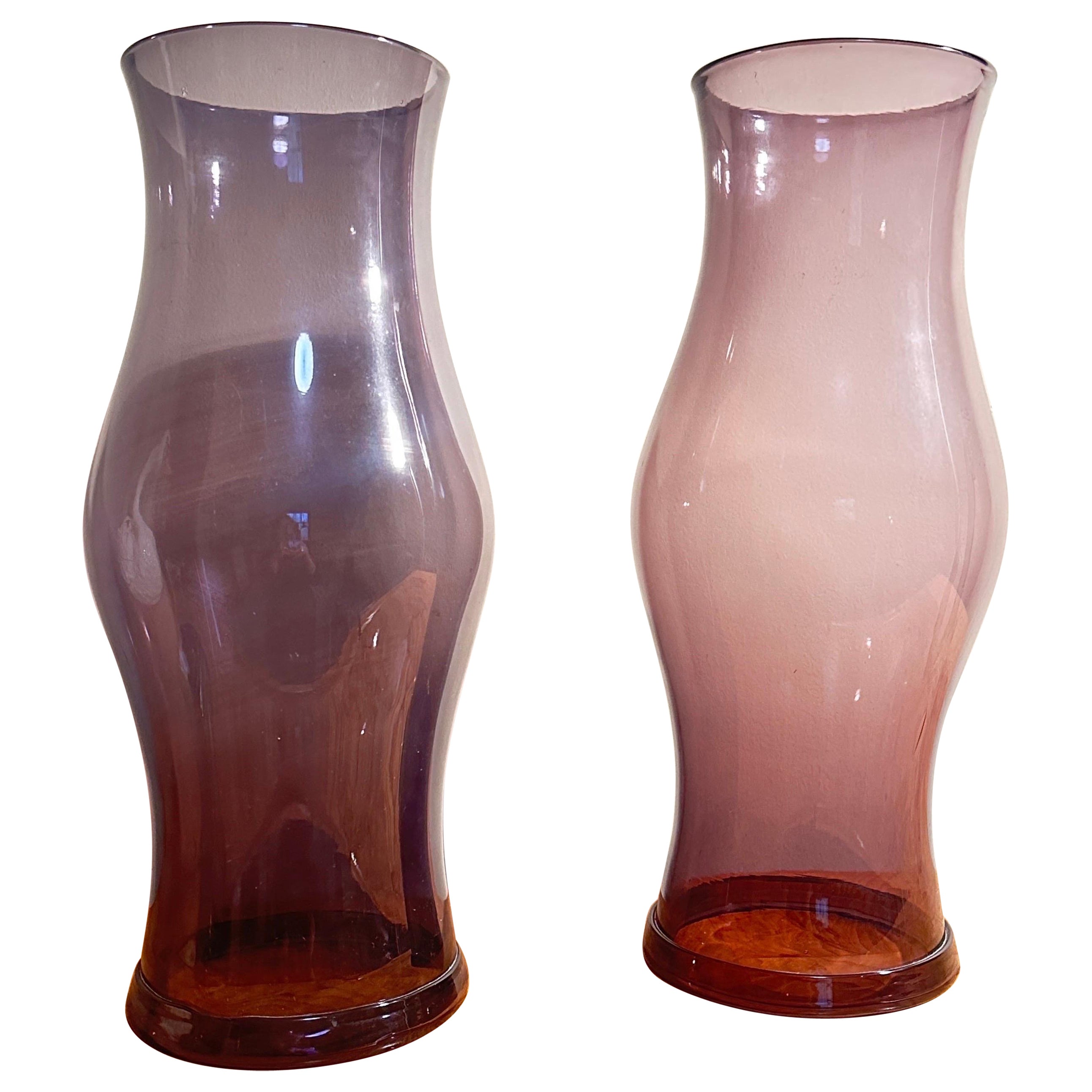 Blenko / Royal leerdam amethyst Purple Hurricane Shade Pair Large 17” Candles For Sale