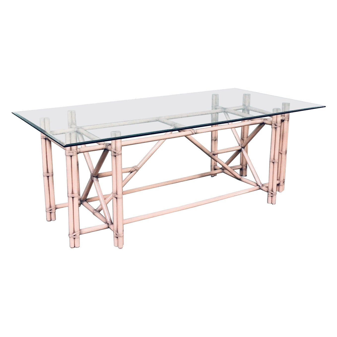 Organic Monumental Faux Bamboo Glass Top Dining Table in the style of McGuire