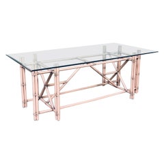 Organic Monumental Faux Bamboo Glass Top Dining Table in the style of McGuire