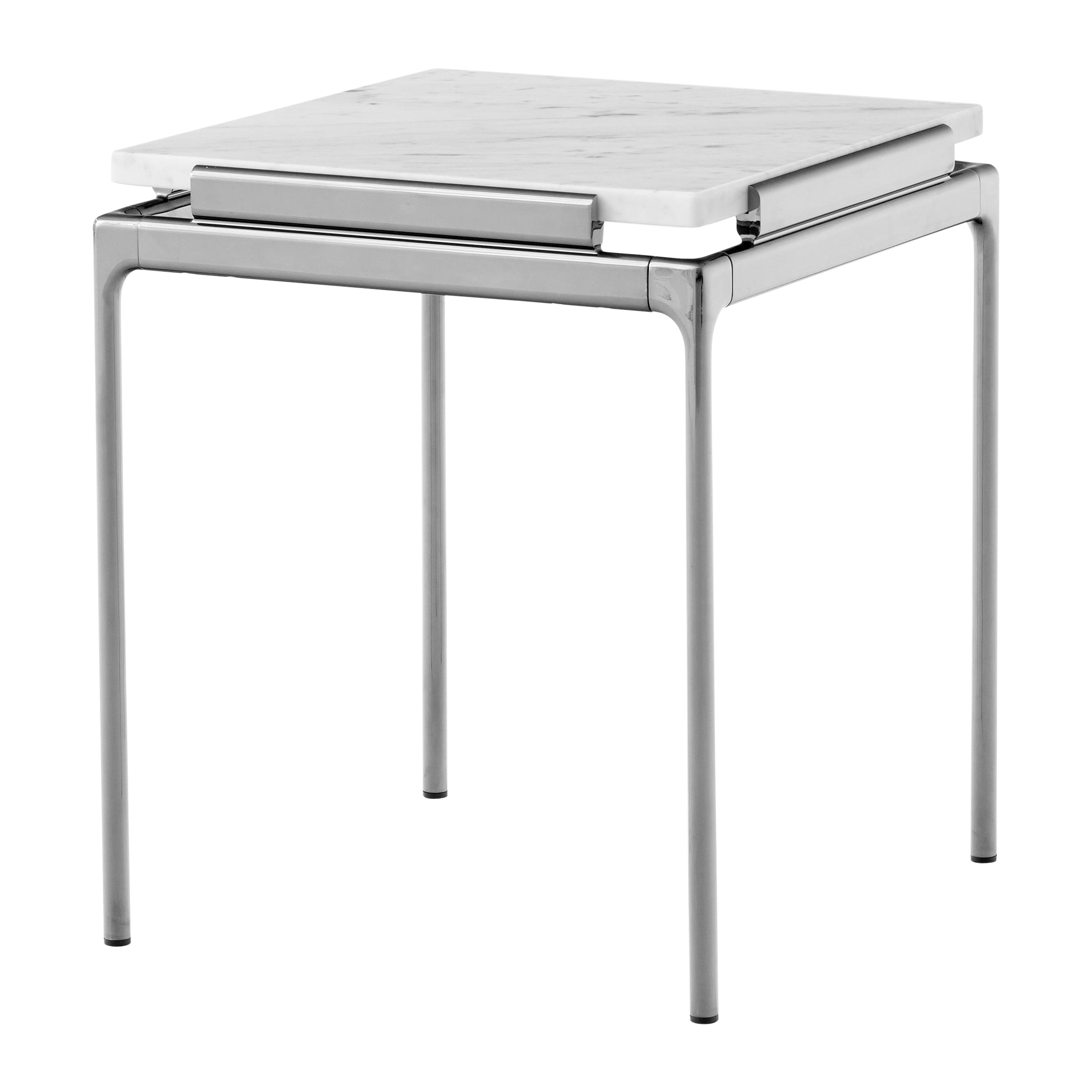 Sett LN11 Side Table-Dark Chrome /Bianco Carrara Marble, by Luca Nichetto for &T For Sale