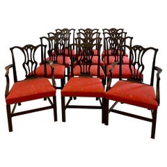 Juego de 12 Sillas de Comedor Antiguas de Caoba Tallada de Calidad Victoriana