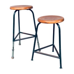 Green Tripod Industrial Design Stool Set, Belgium 1950's