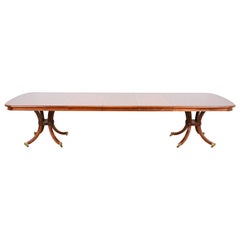 Retro Baker Furniture Regency Cherry Wood Double Pedestal Dining Table, Refinished