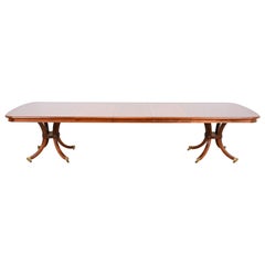 Baker Furniture Regency Cherry Wood Double Pedestal Dining Table, Refinished