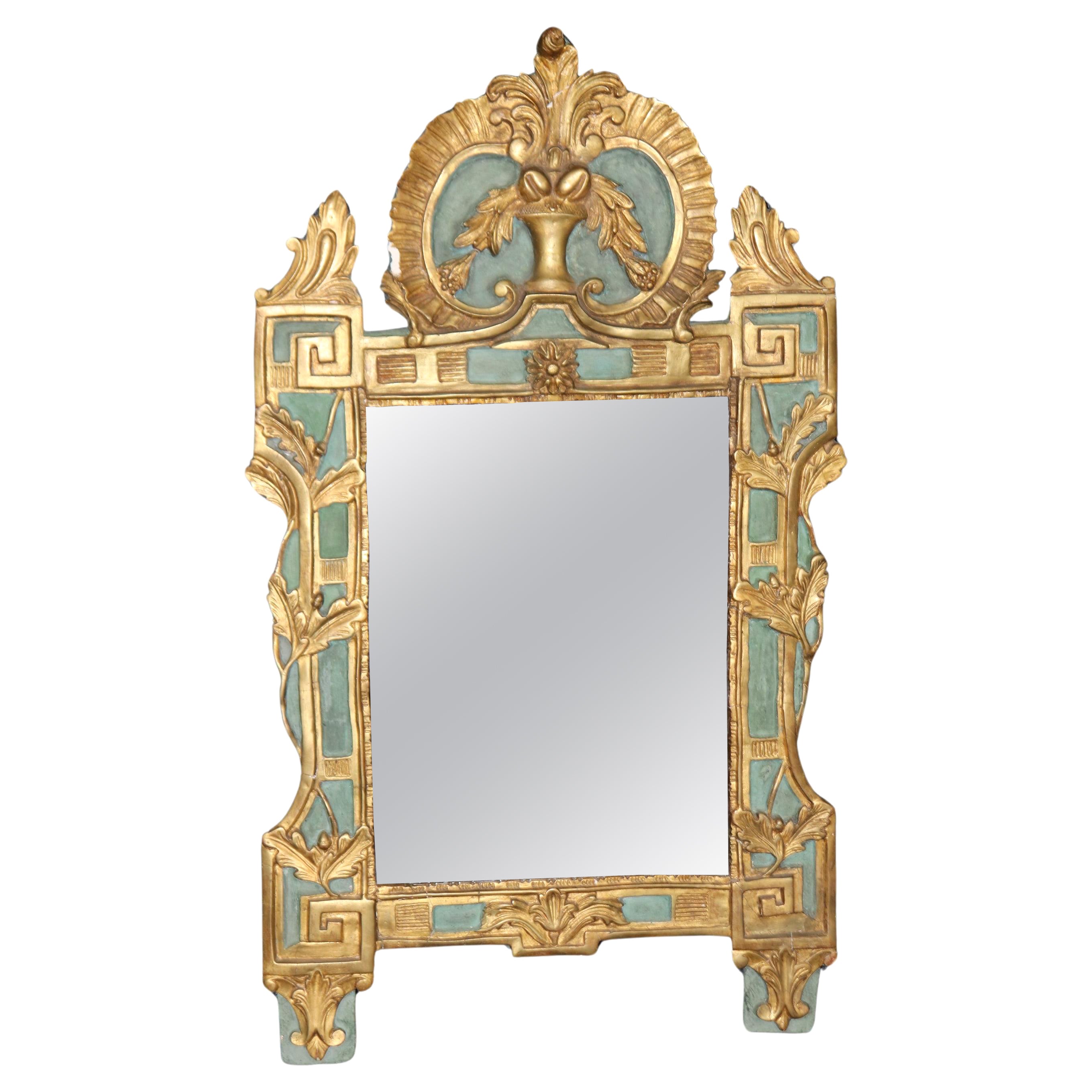 Antique Early 1800s Era Polychromed Gilded Italian Venetian Wall Mirror 