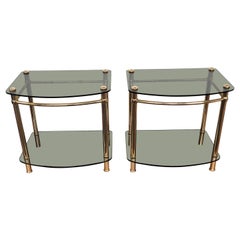 Vintage 1980s Italian Hollywood Regency Style Brass and Glass Two Shelves Side Tables