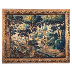 Tapisserie française ancienne du 17ème siècle en verdure de soie de 10' x 12'5"