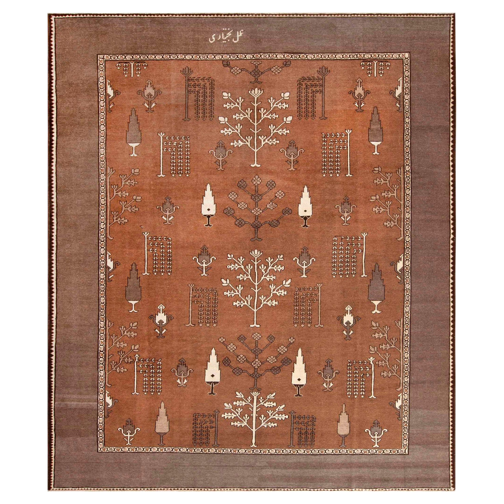 Tapis Bakhtiari vintage à motif d'arbre de cyprès et de jardin tribal 11'2" x 13'