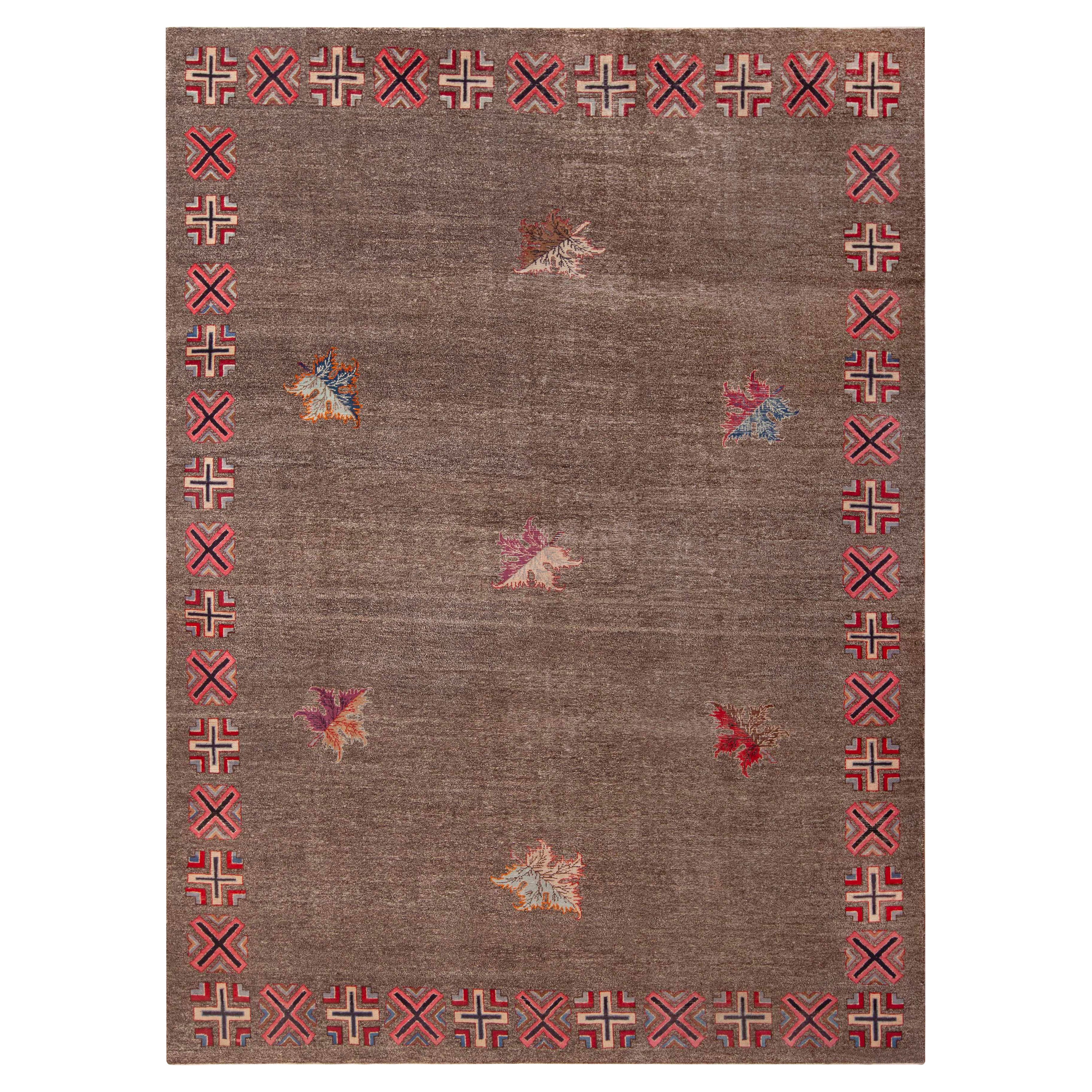 Charming Vintage Persian Khorassan Brown Area Rug 8'5" x 11'1" For Sale