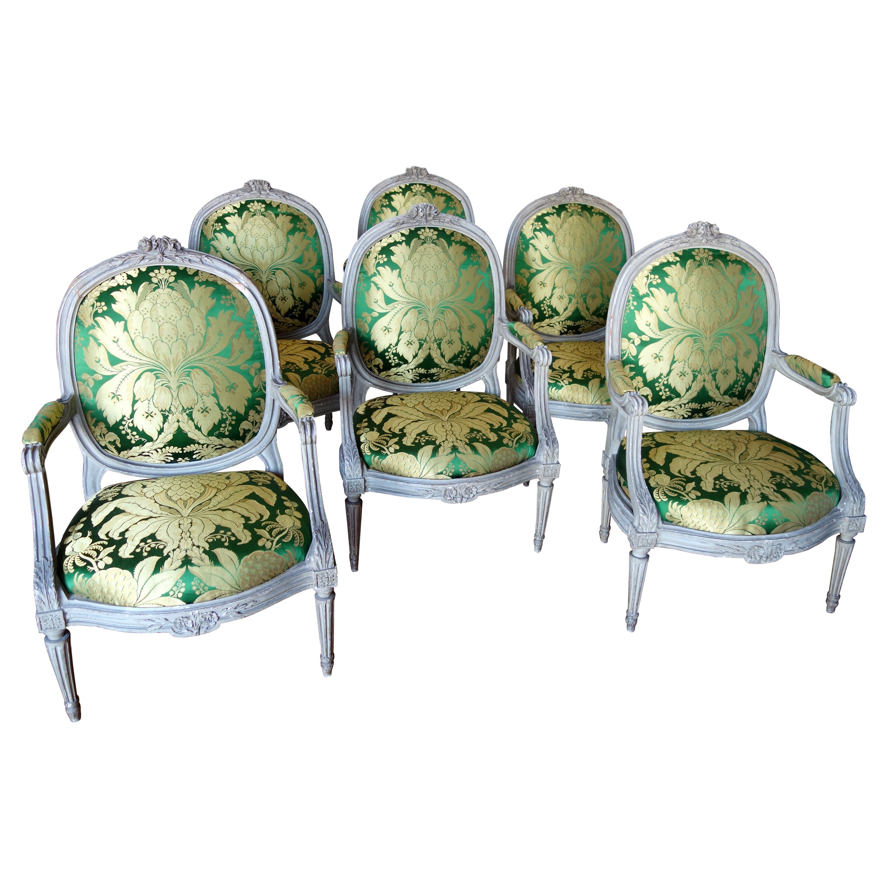 Un ensemble de 6 fauteuils Louis XVI signés Brizard, France, 18ème siècle en vente