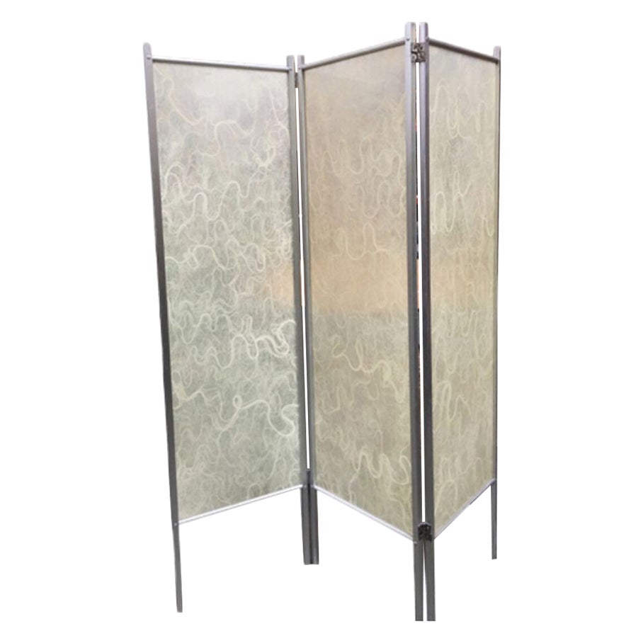 Modernist Brushed Aluminum & Spun Fiberglass Folding Screen For Sale