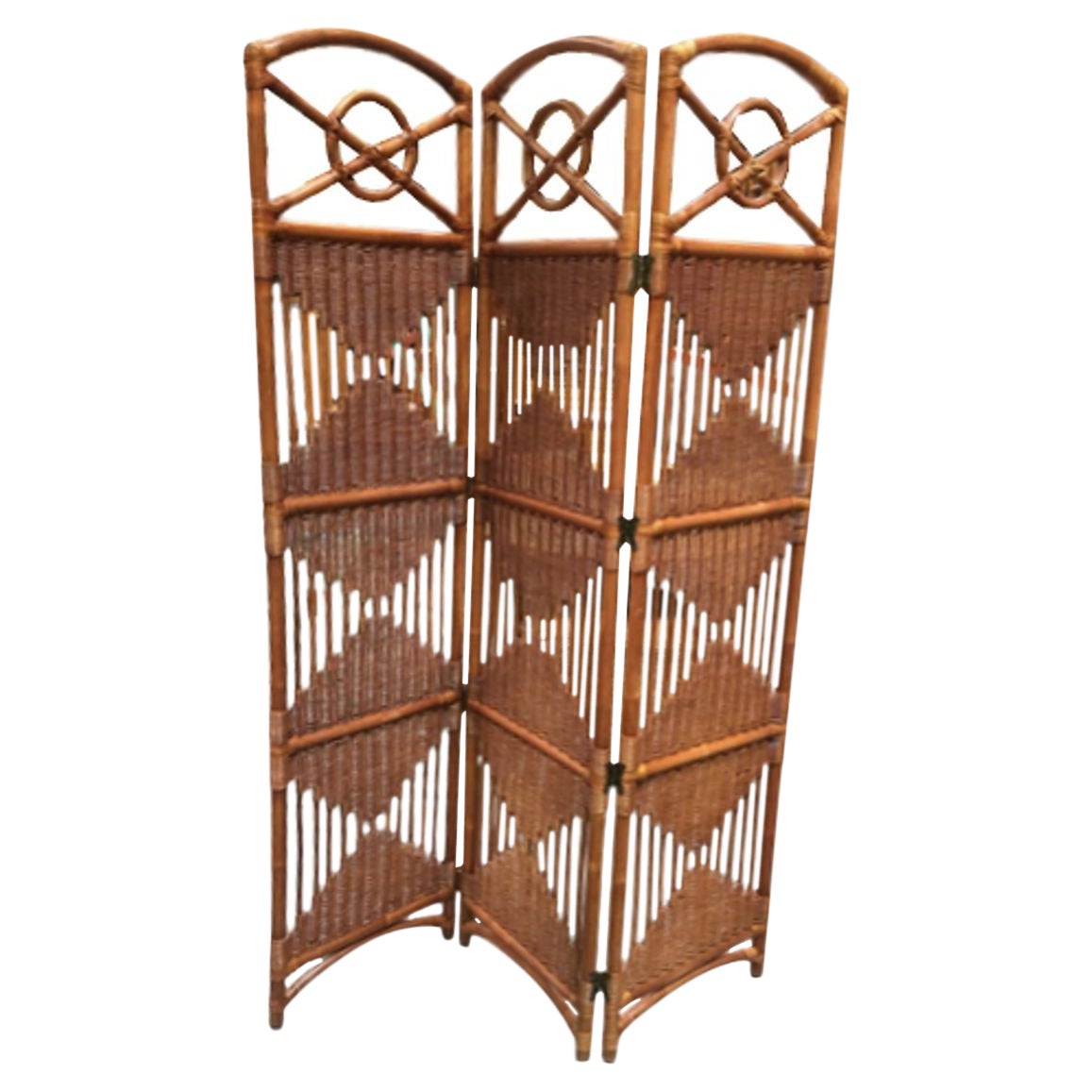 Folding Screen, Rattan and Woven Wicker 3 Panel For Sale