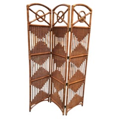 Used Folding Screen, Rattan and Woven Wicker 3 Panel