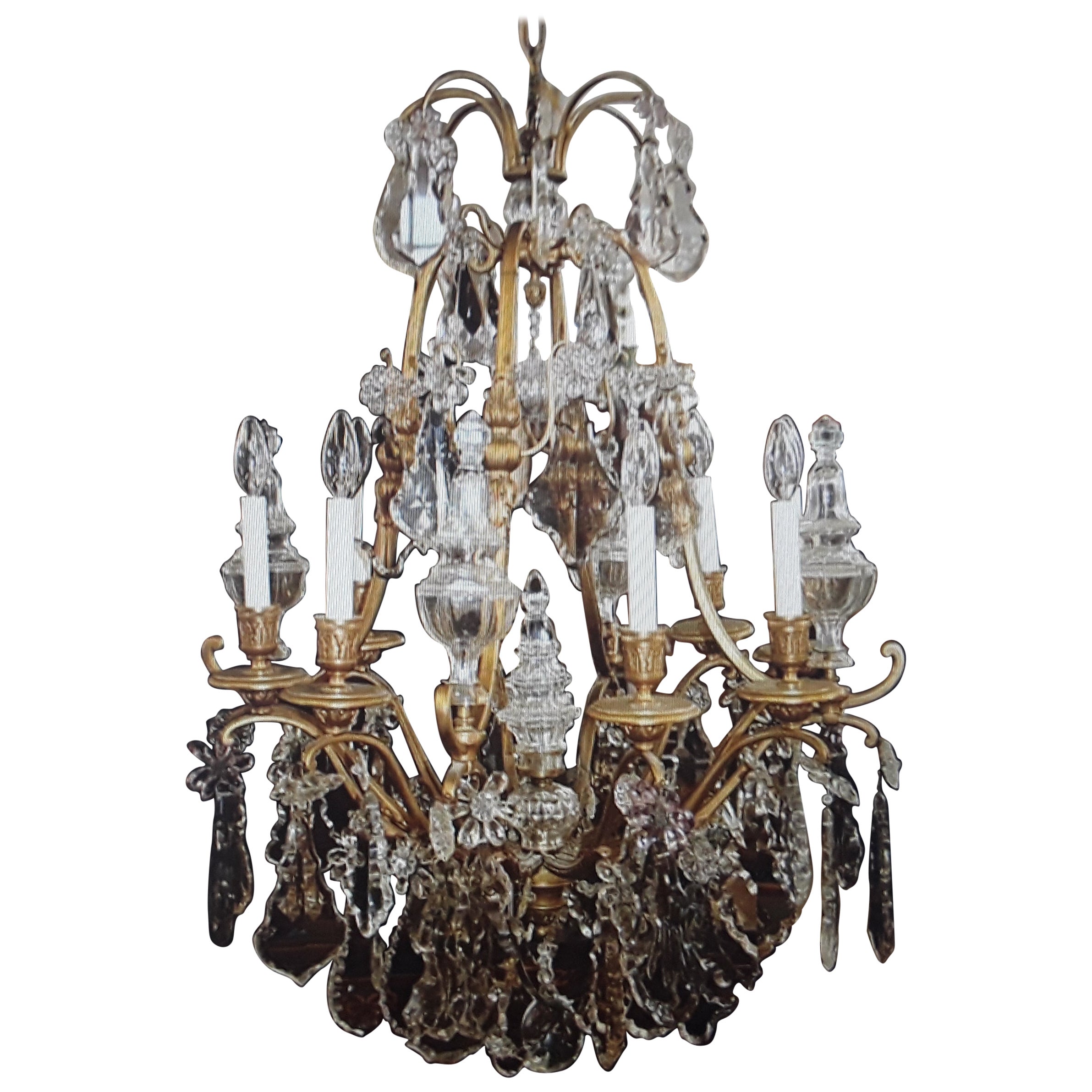 19thc XL French Louis XV Bronze & Crystal "Versaille" Chandelier attrib Baccarat For Sale
