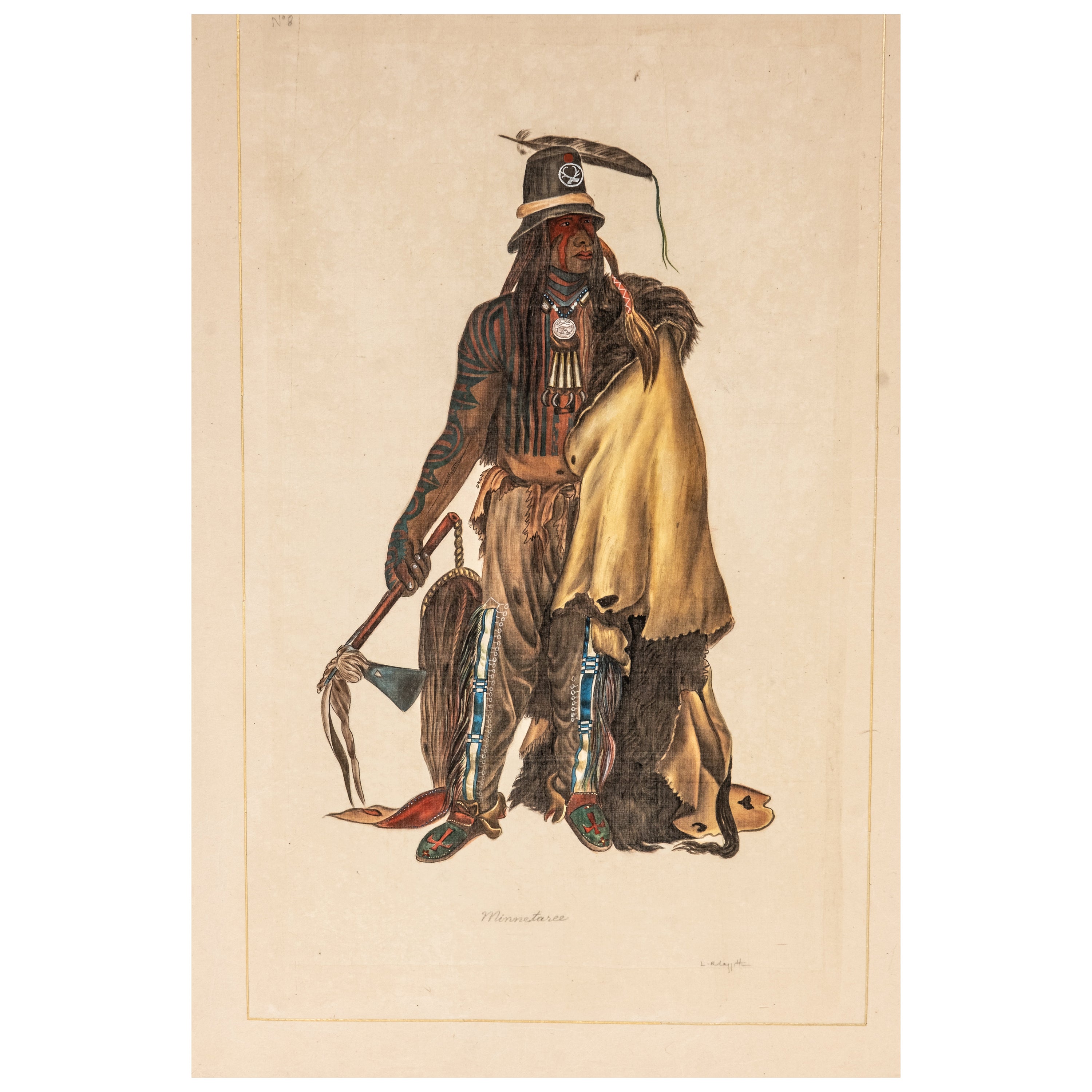 Aquarelle d'un amérindien de Cree signée L.R Laffitte