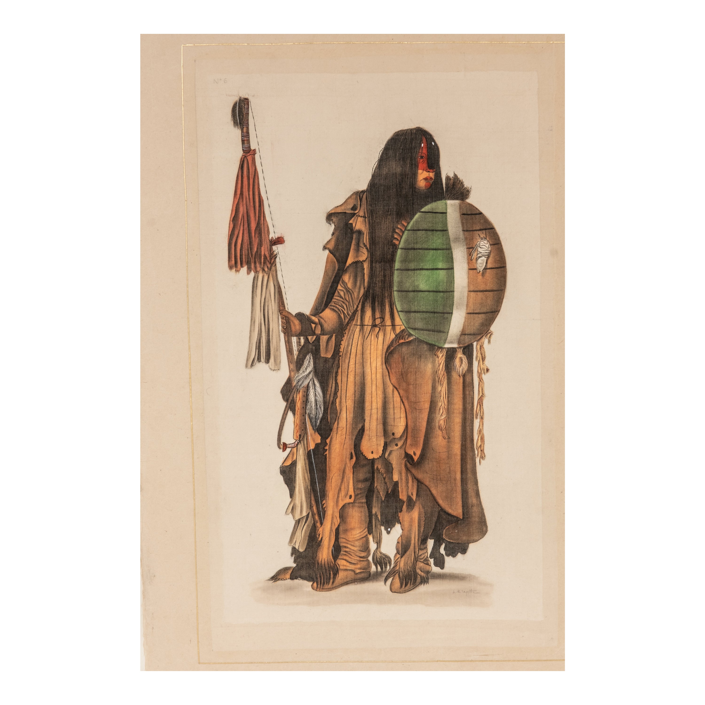 Signed L.R Laffitte Watercolor Painting of a Cree Native American  For Sale