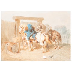 Signed Theodore Gericault Fort Watercolor Painting 