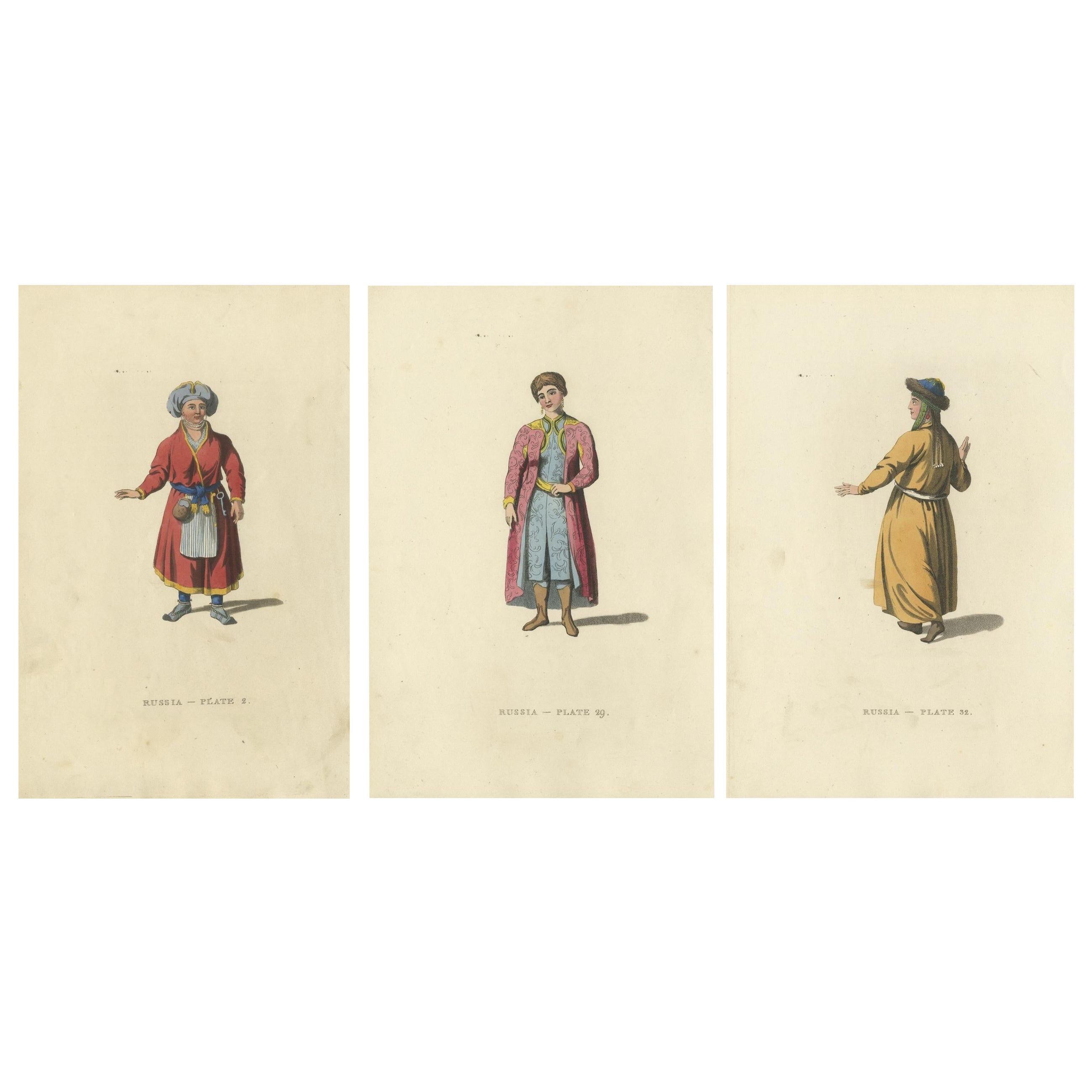 Cultural Tapestry: Traditional Female Attire of 19th Century Russia, 1814 For Sale