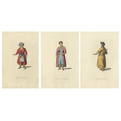 Antique Cultural Tapestry: Traditional Female Attire of 19th Century Russia, 1814