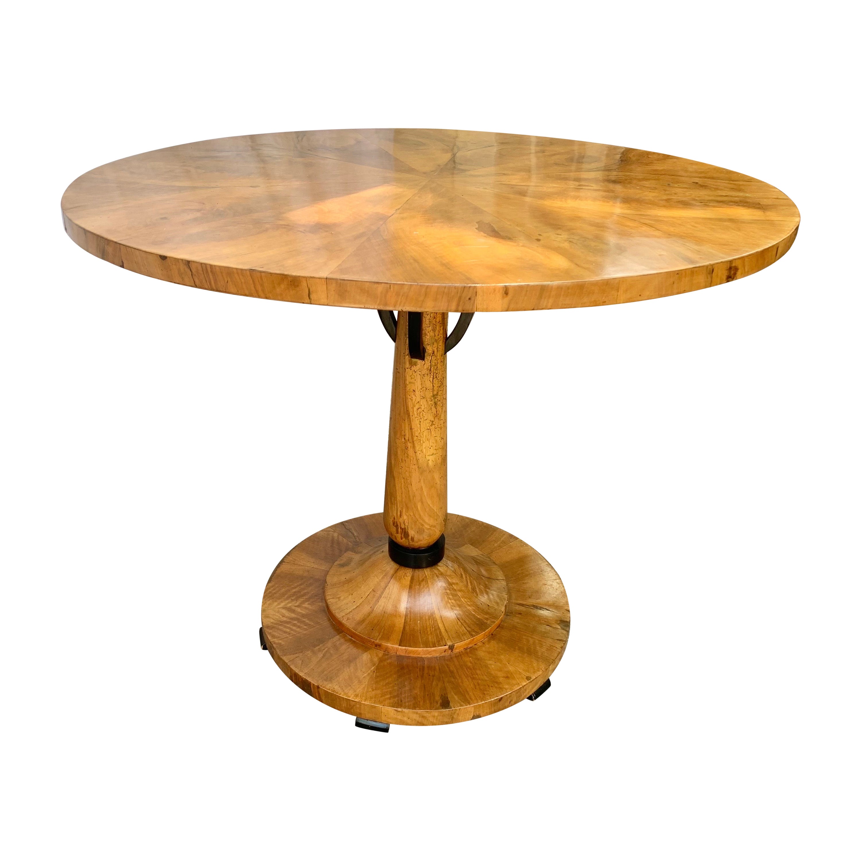 19th Century Biedermeir Walnut and Ebonized Pedestal Table For Sale