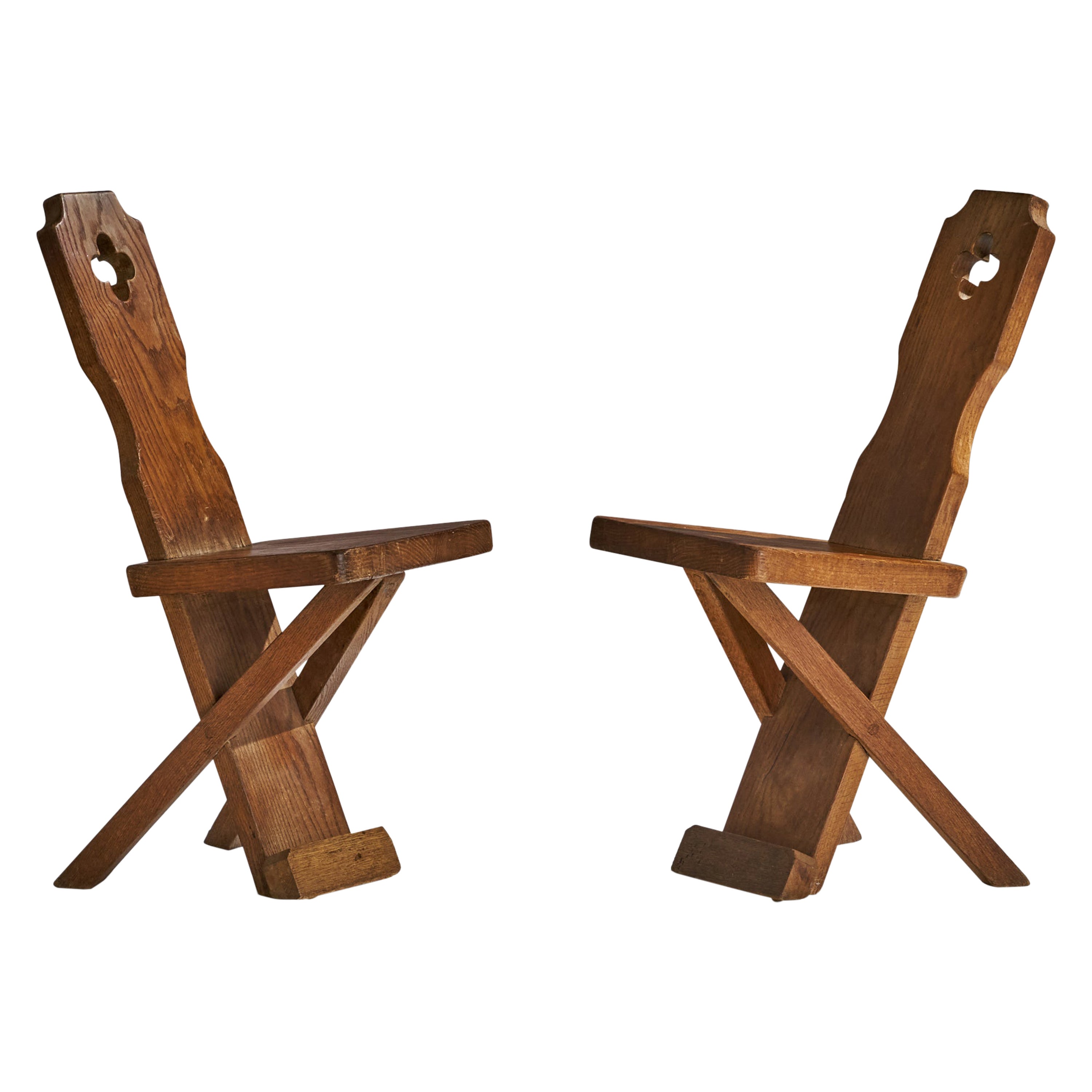 Danish Designer, Side Chairs, Oak, Denmark, 1920s For Sale