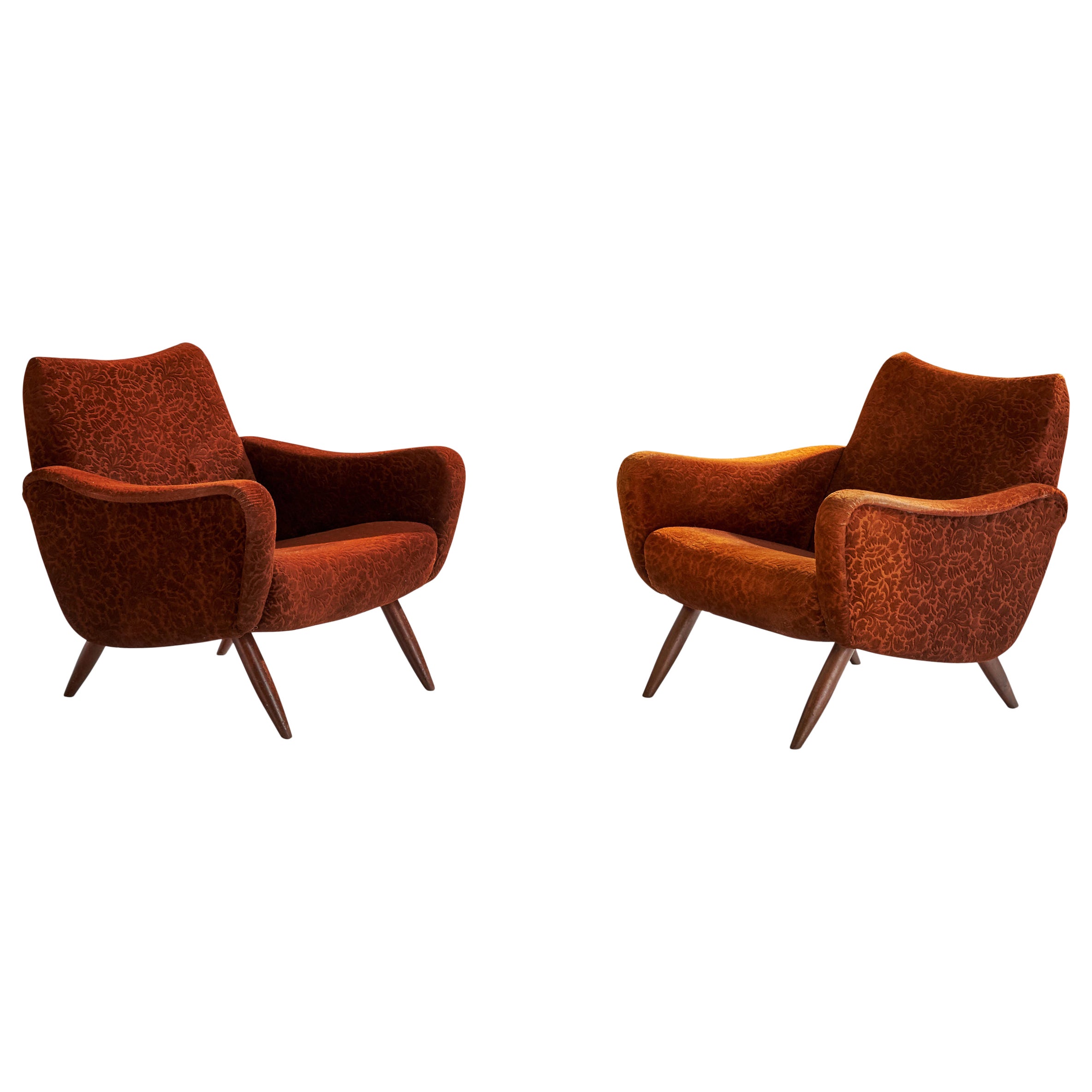 Kurt Hvitsjö, Lounge Chairs, Wood, Fabric, Finland, 1950s For Sale