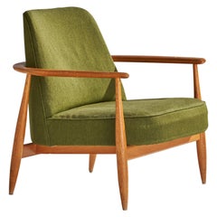 Retro Swedish Designer, Lounge Chair, Oak, Fabric, Sweden, 1950s