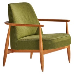 Schwedischer Designer, Loungesessel, Eiche, Stoff, Schweden, 1950er Jahre