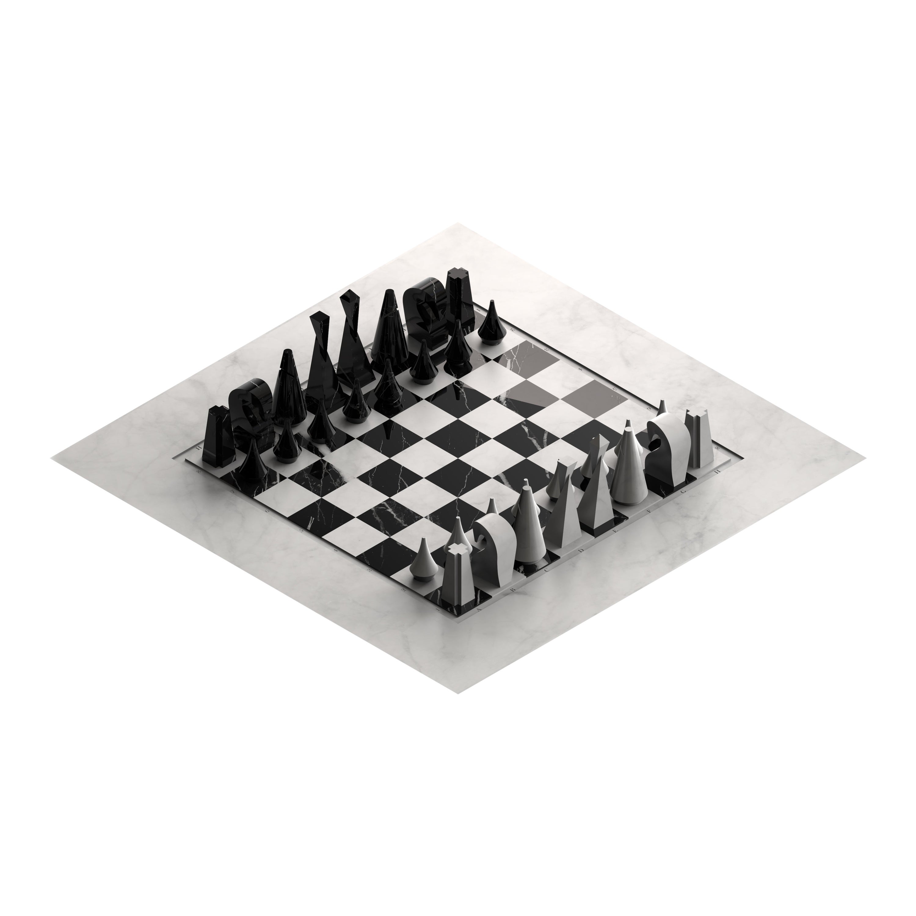 schachspiel "Metis" aus weißem Carrara und schwarzem Marquina-Marmor