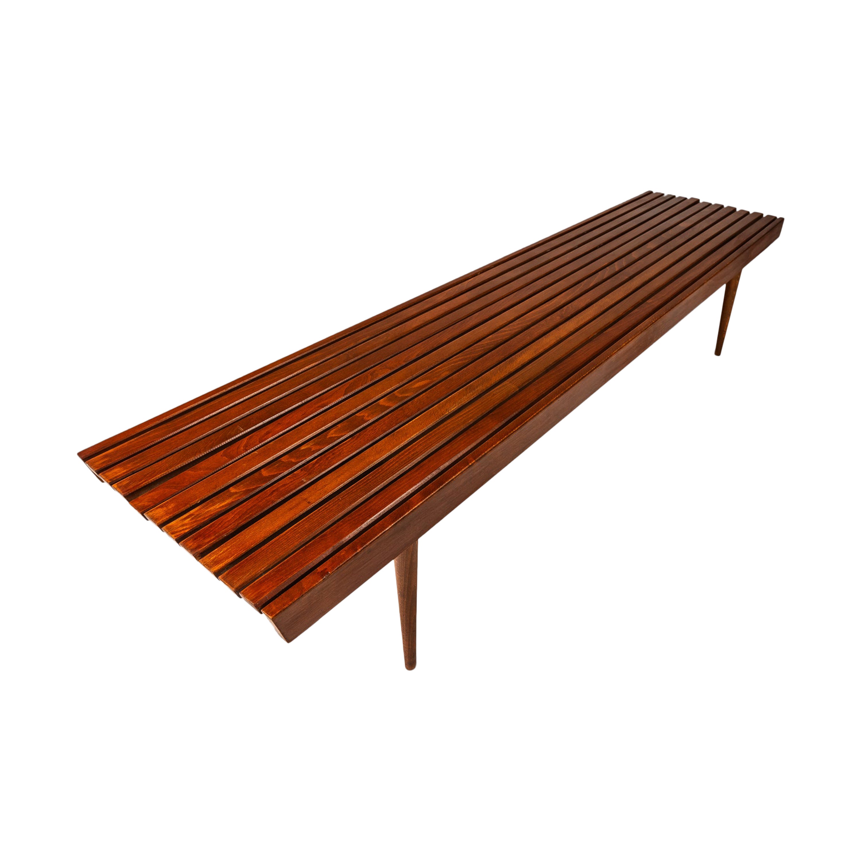 Minimalist Walnut Slatted Bench in European Walnut (6 ft), Yugoslavia, c. 1950s