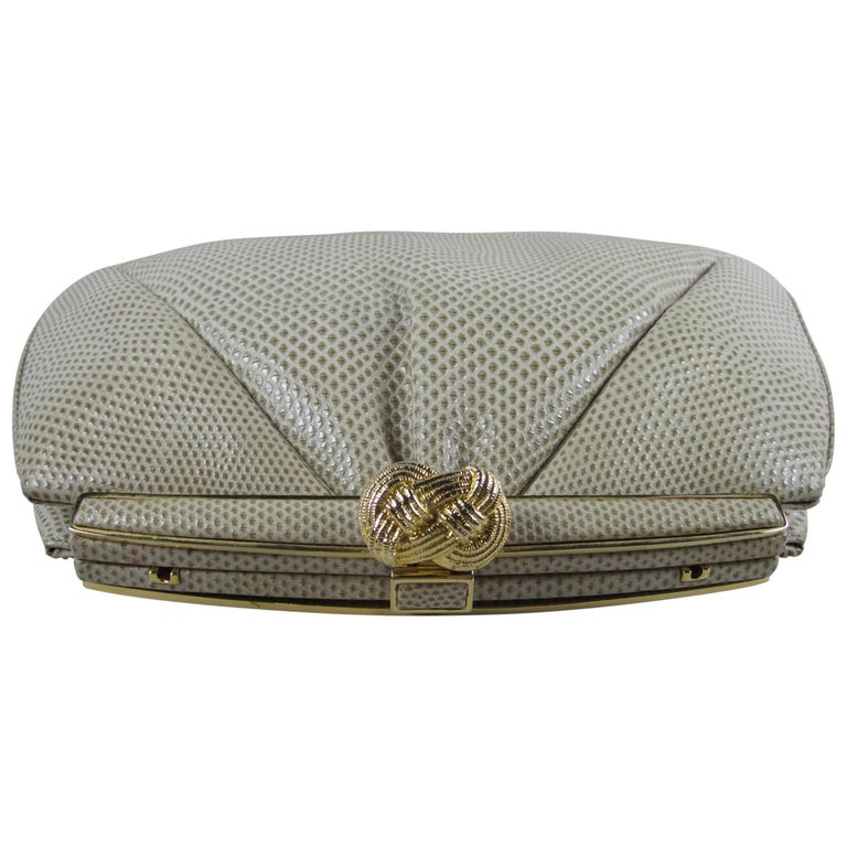 Judith Leiber Vintage Taupe Lizard Evening Bag with Original Dust Bag and  Box For Sale at 1stDibs