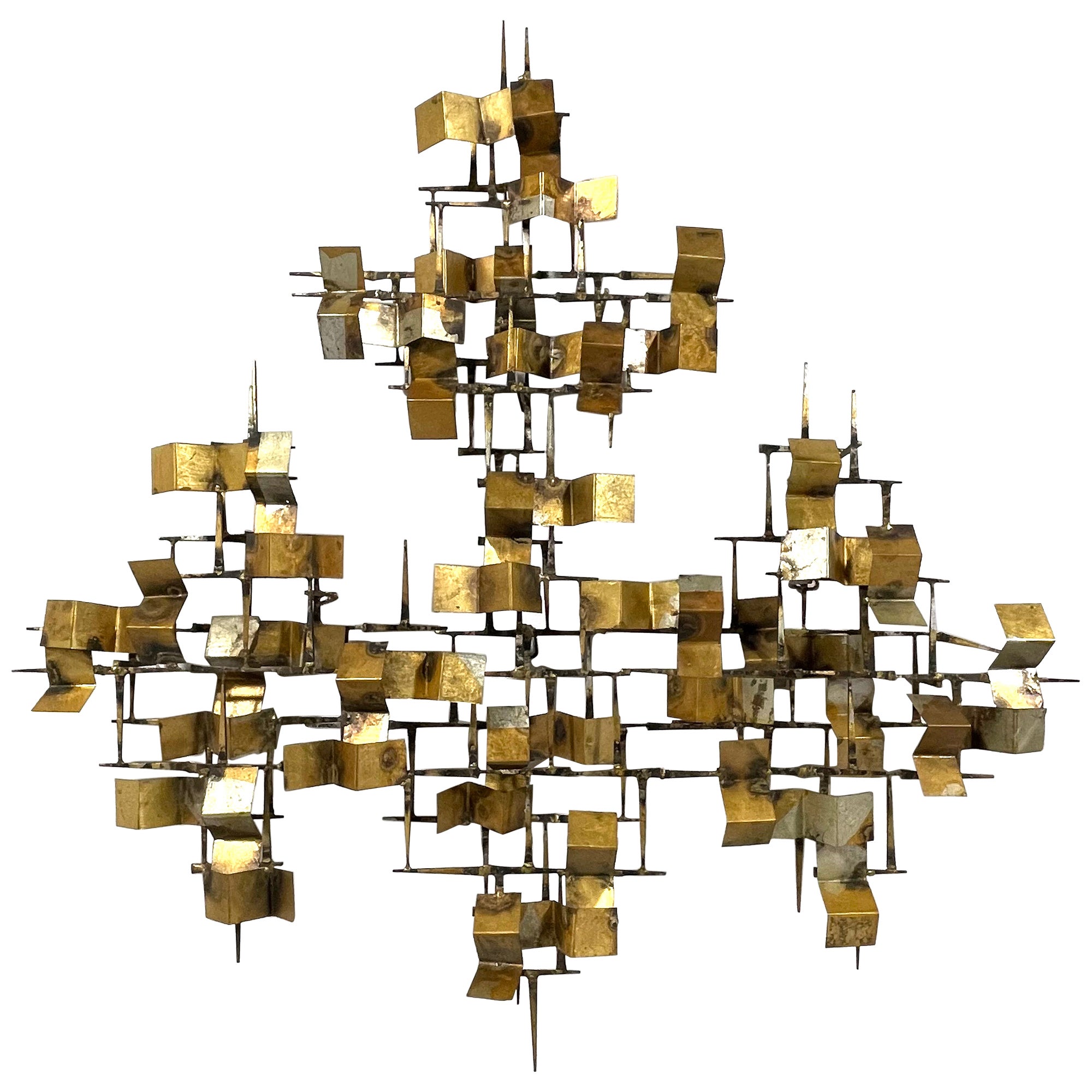 William Bowie Abstract Wall Sculpture in Iron, Bronze & Gilded Brass For Sale