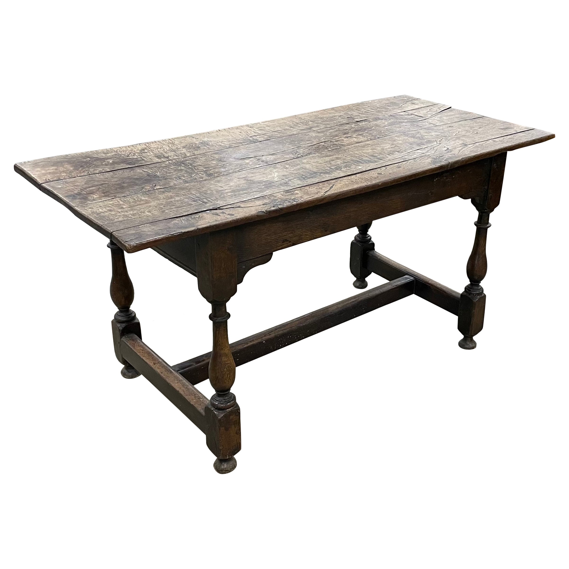 Antique English Oak Trestle Table For Sale