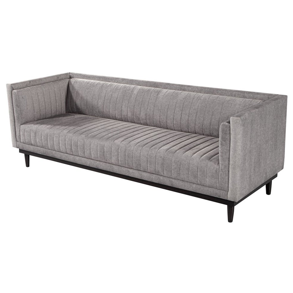 Custom Modern Channeled Sofa in Grey For Sale