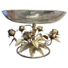 Retro Handmade Italian Bowl With Gifted Rose Sculpture Base.
