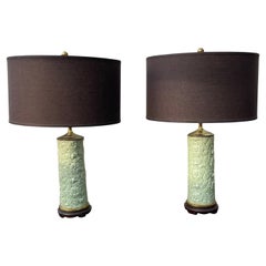 Pair of Mid Century Modern Table Lamps, Celadon Green Porcelain