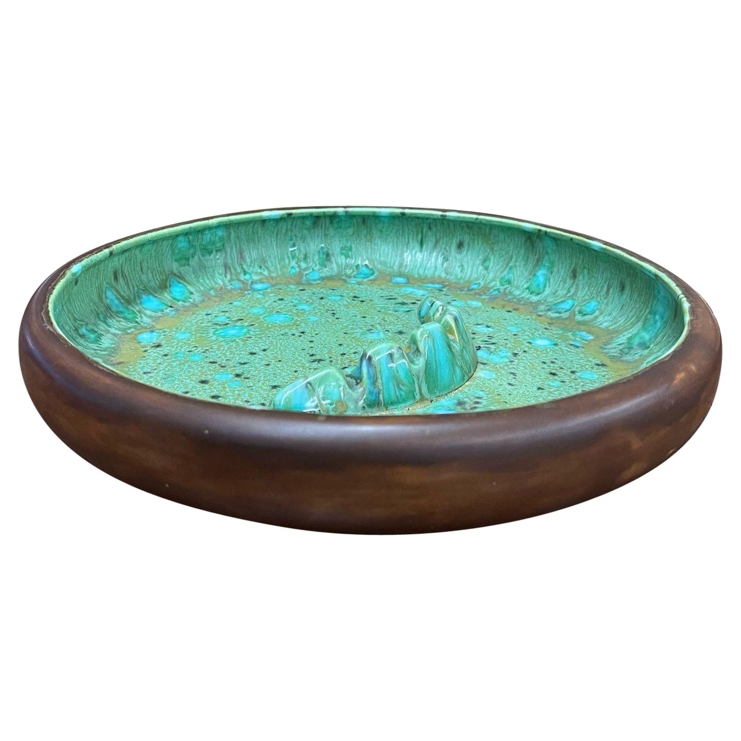 Vintage Mid Century Modern Large Ash Tray Dish With Beautiful Glazed Interior.