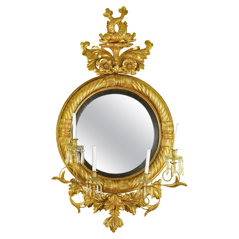 A Fine Regency Giltwood and Ebonised Girandole Mirror For Sale