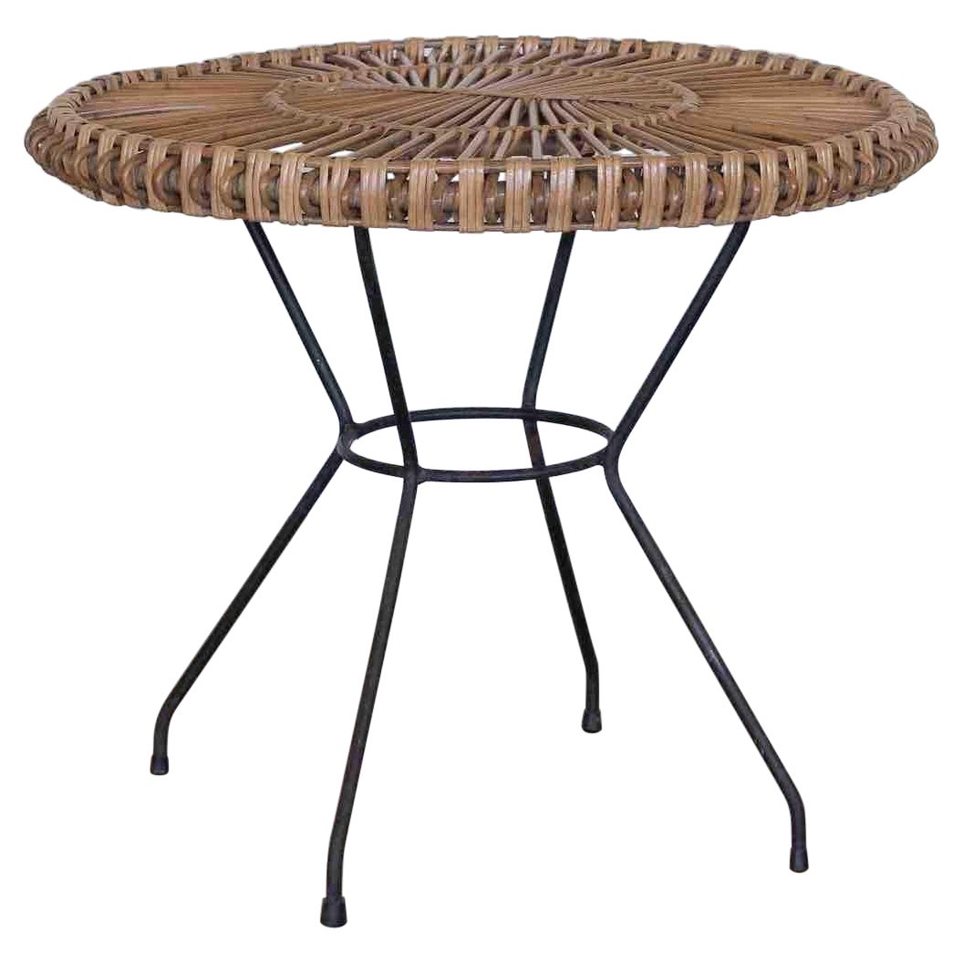 Italian Rattan and Iron Table For Sale