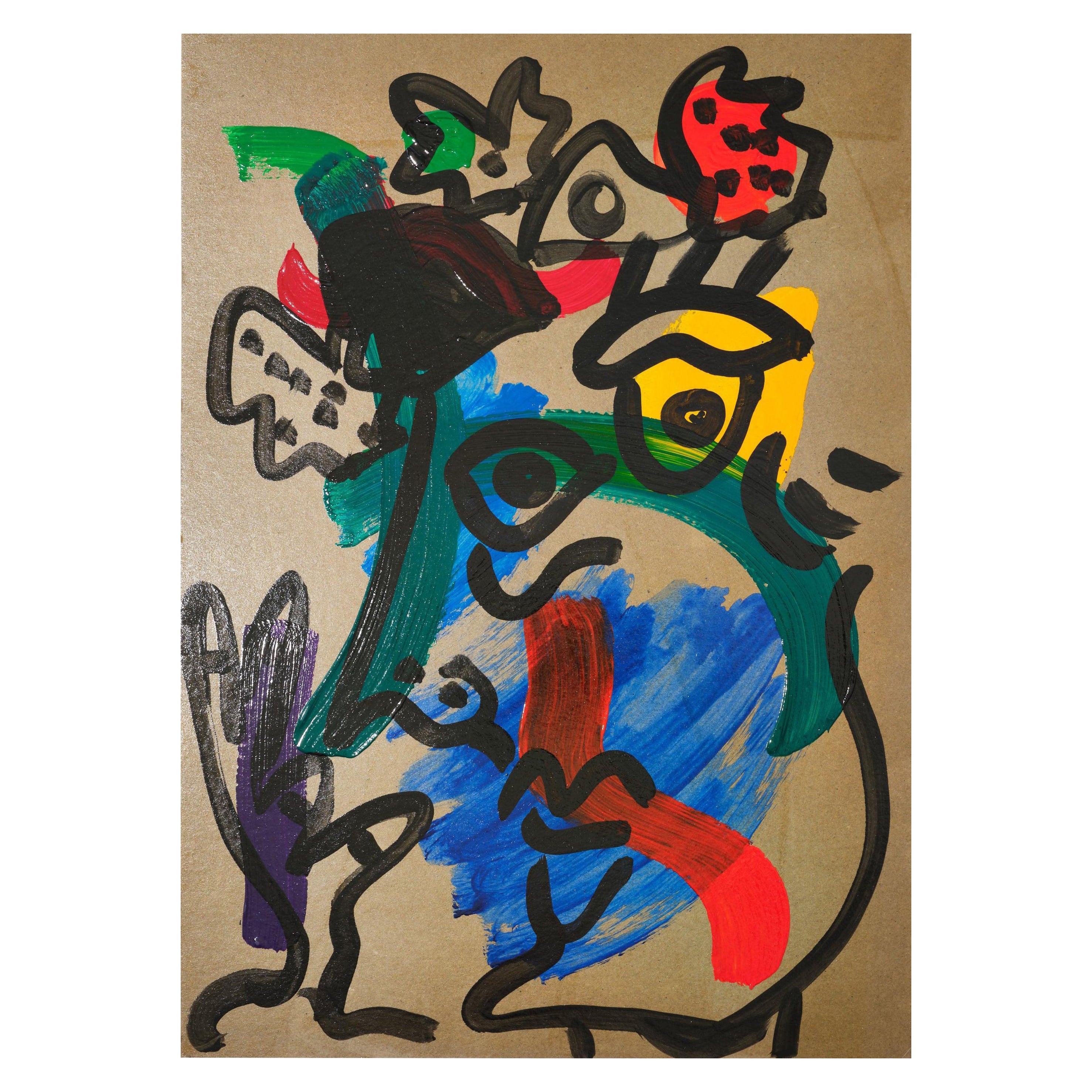 Pintura de Peter Keil, C 1970, Acrílico sobre papel, Alemania, Verde, Azul, Sin marco en venta
