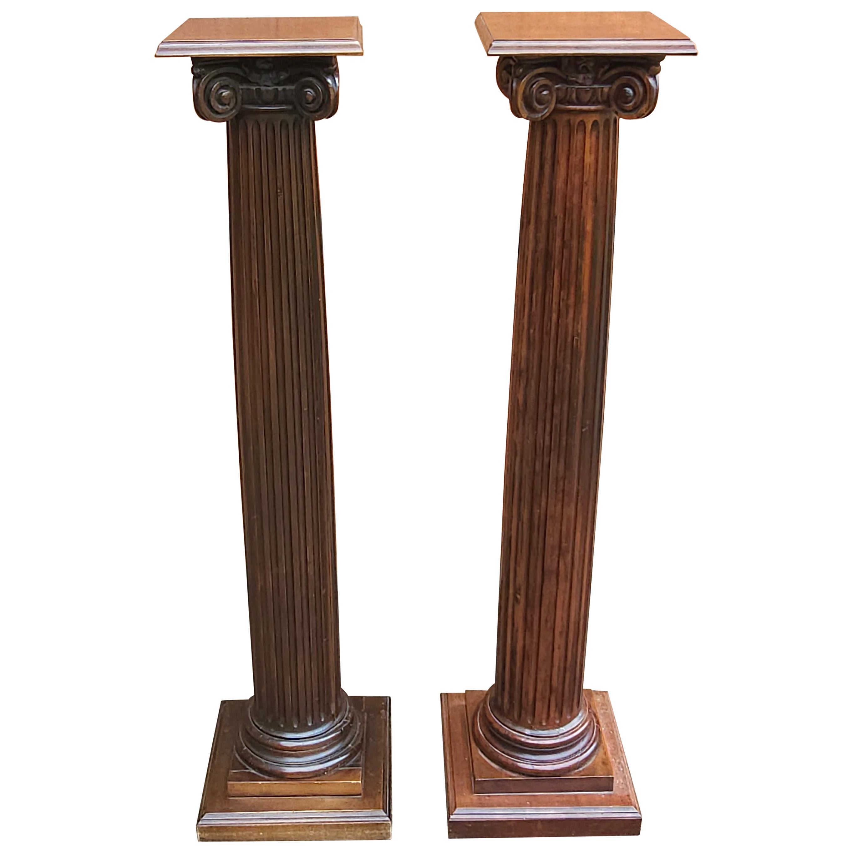 Pair Of Mahogany Ionic Order Style Column-Form Pedestals