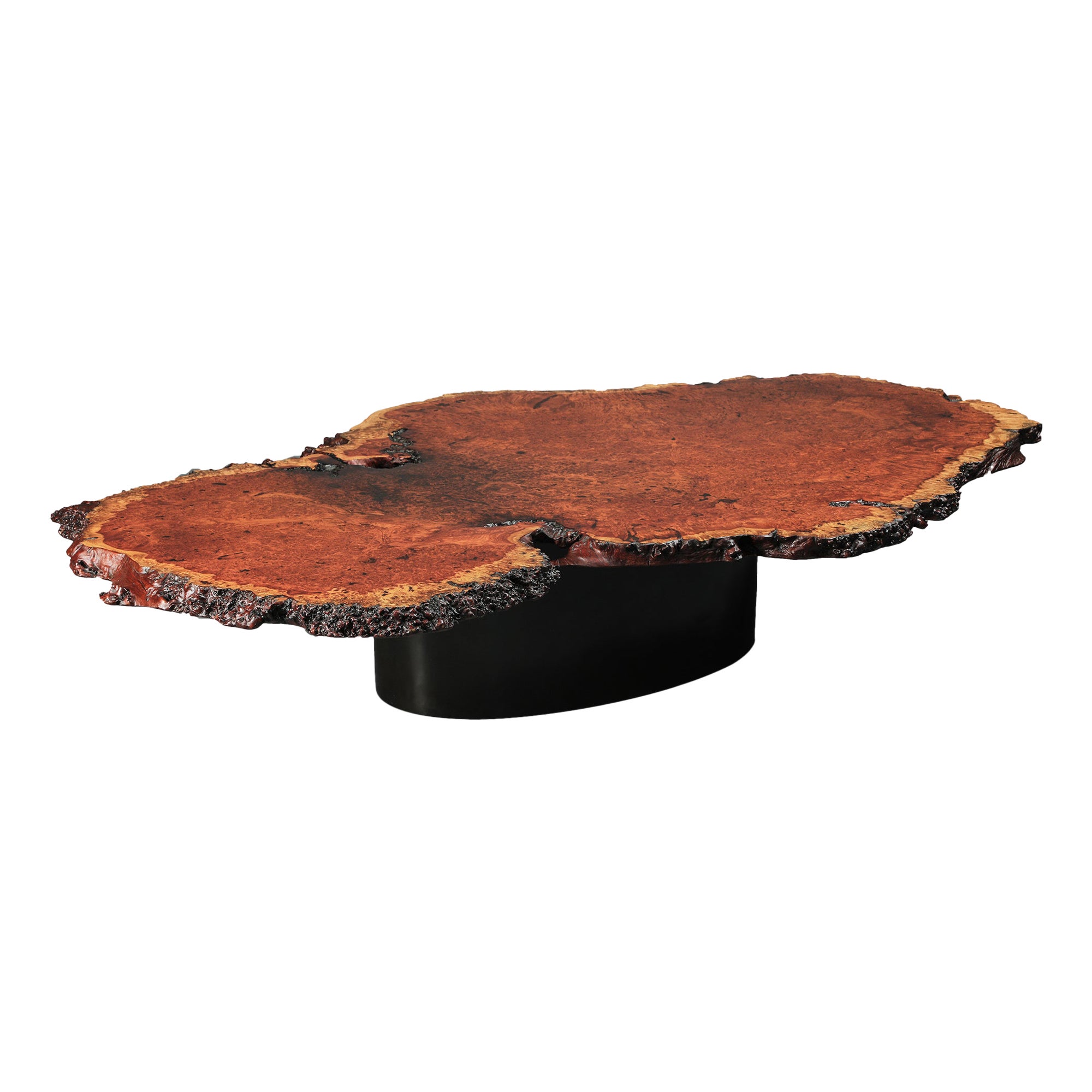 Rare table basse ancienne en ronce de bois avec pieds en bronze moulé en vente