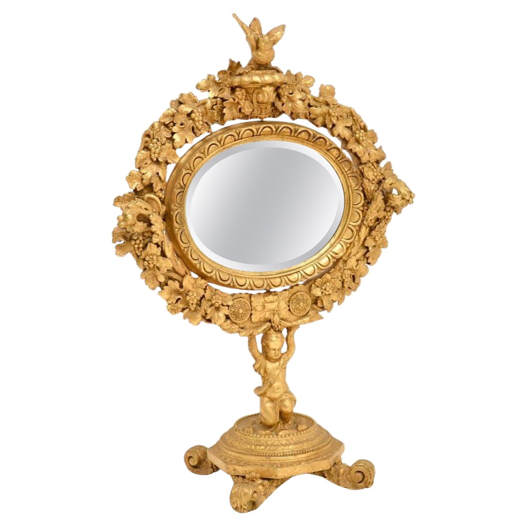 Antique Victorian Carved Giltwood Vanity Mirror For Sale