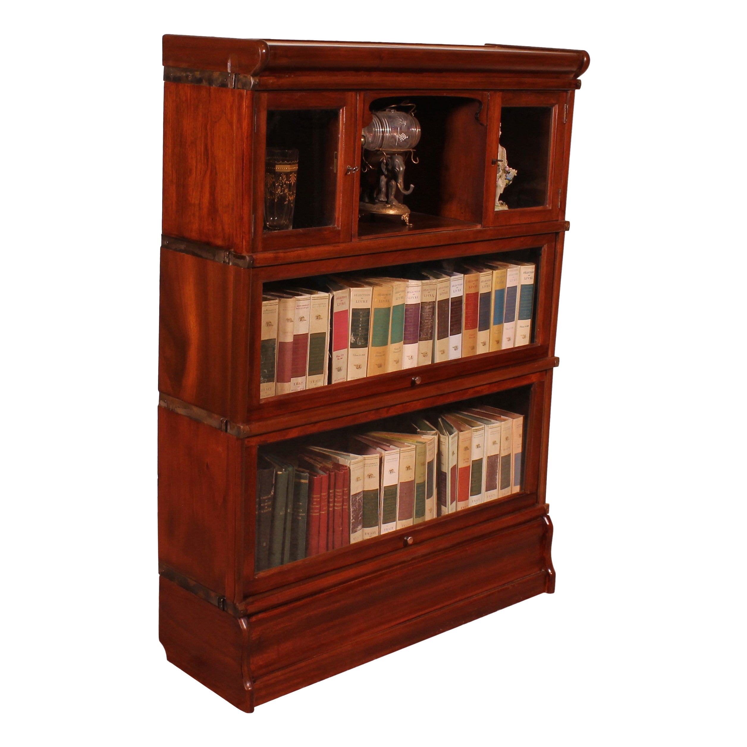 Libreria Globe Wernicke in mogano a 3 elementi con mobile piccolo