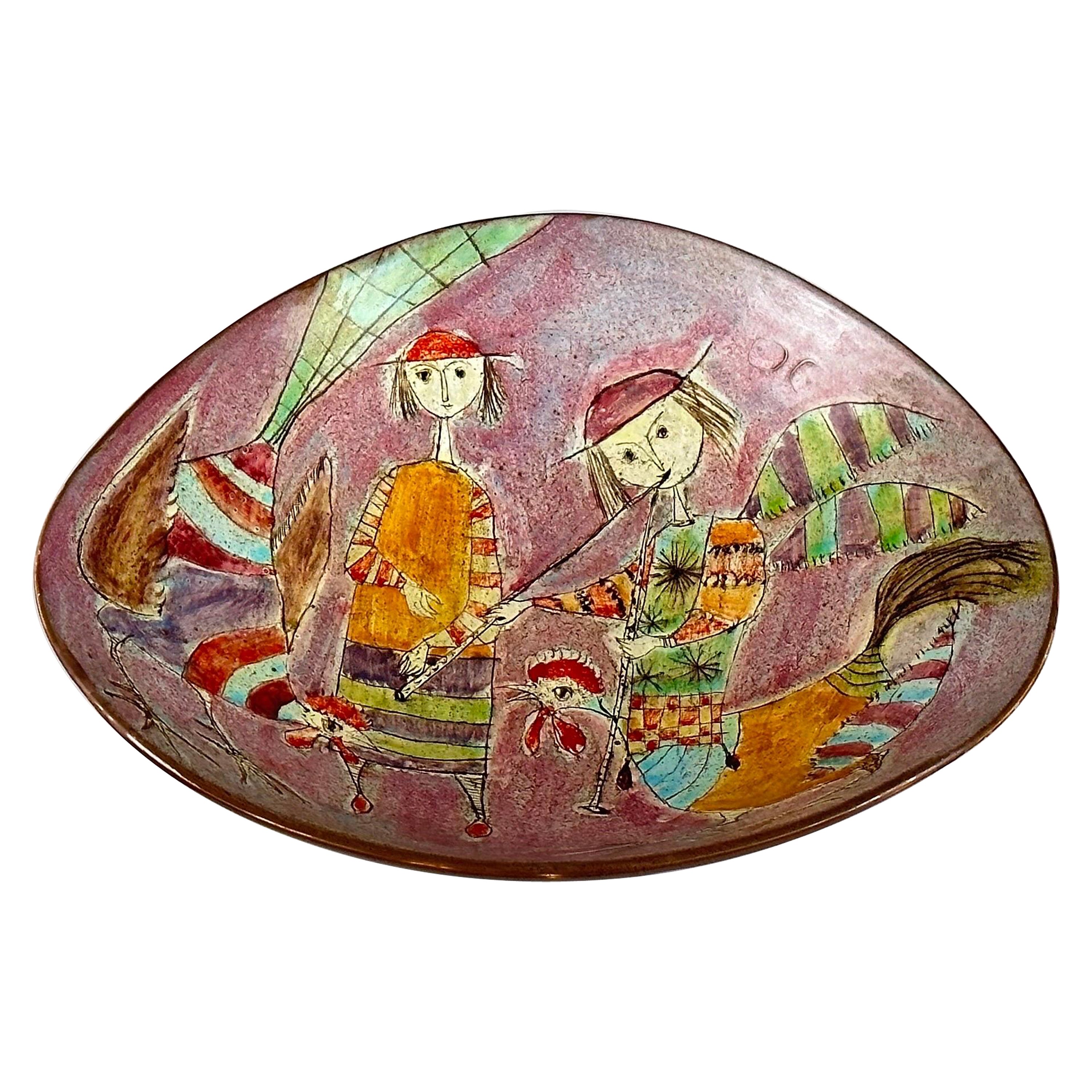 Whimsical Hand-Painted Ceramic Plate by Baratti Pesaro, 1970s  For Sale